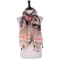 New arrival cotton voile scarf muslim women arab hijab scarf with tassel tribal print scarf